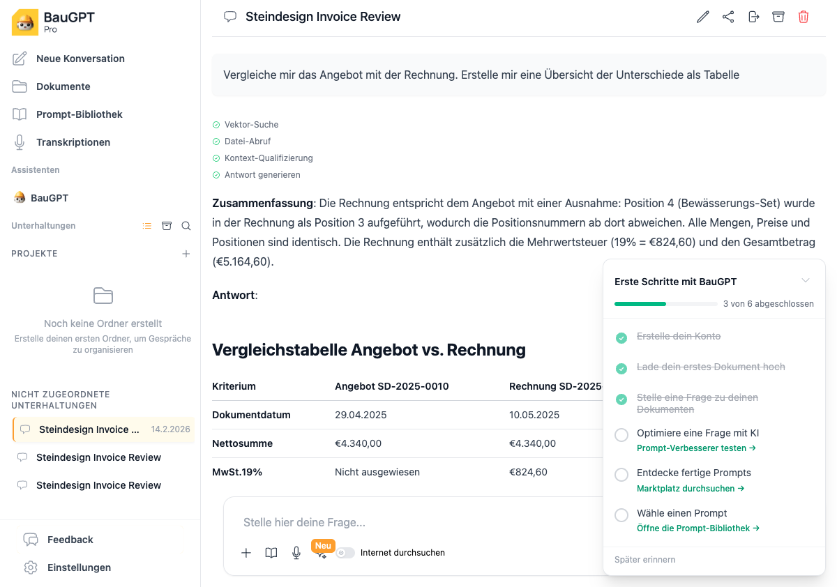 Dokumentenanalyse mit Vergleichstabelle