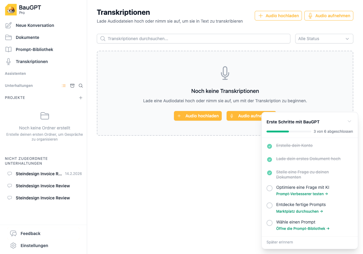 Transkriptionen in BauGPT Pro